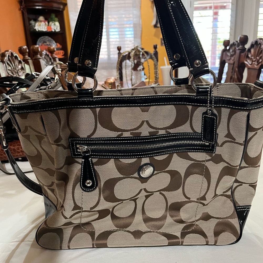 Coach Brown and Black Signature Tote